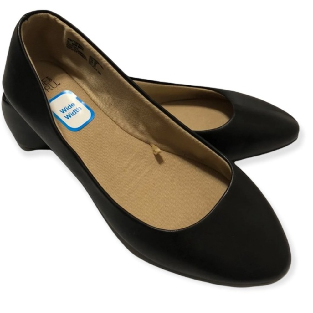 Time‎ And Tru Shoes Women’s Size 7 Wide Flats Easy Slip On Black NEW